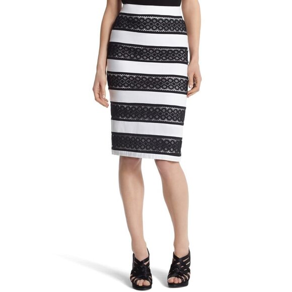 WHBM | White & Contrasting Lace Pencil Skirt Sz 0 - Picture 1 of 7
